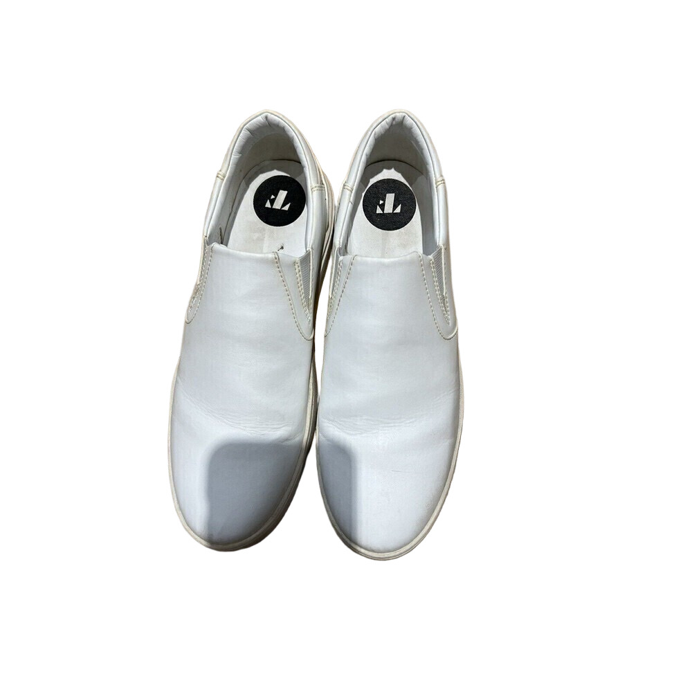 Thousand Fell Womens Size 9.5 Slip On Shoes White Navy Blue Detail Vegan Made - Picture 7 of 9